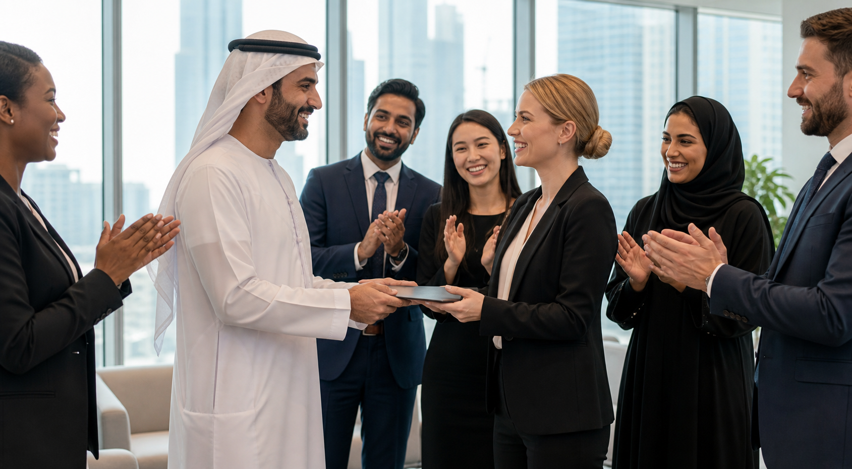 Diverse Team Celebrating in Dubai Office