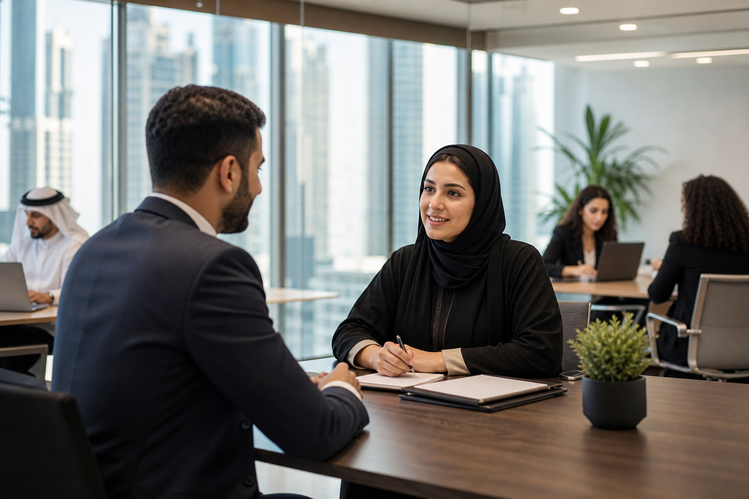HR Manager Conducting Job Interview in Modern Dubai Office